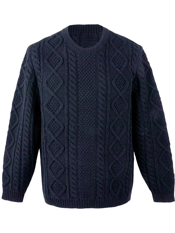 PREMIUM Herrenpullover Aran-Strick 100% Schurwolle Marineblau PREMIUM Herrenpullover Aran-Strick 100% Schurwolle Marineblau