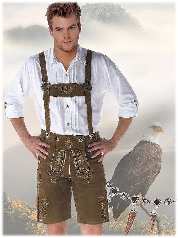 Trachtenlederhose kurze Lederhose Herren Rehbraun  Trachtenlederhose kurze Lederhose Herren Rehbraun