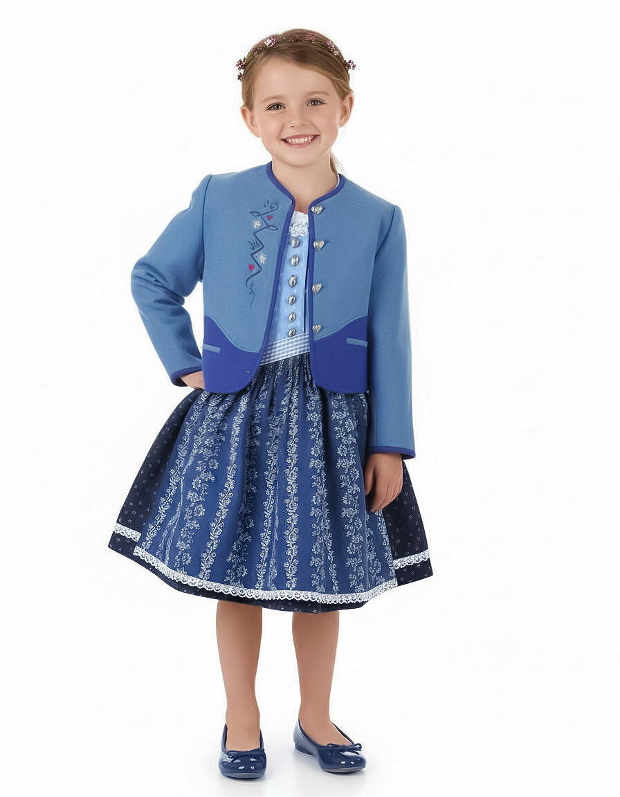 Trachtenjacke Mädchen Madl 100% Merinowolle Blau-Royal