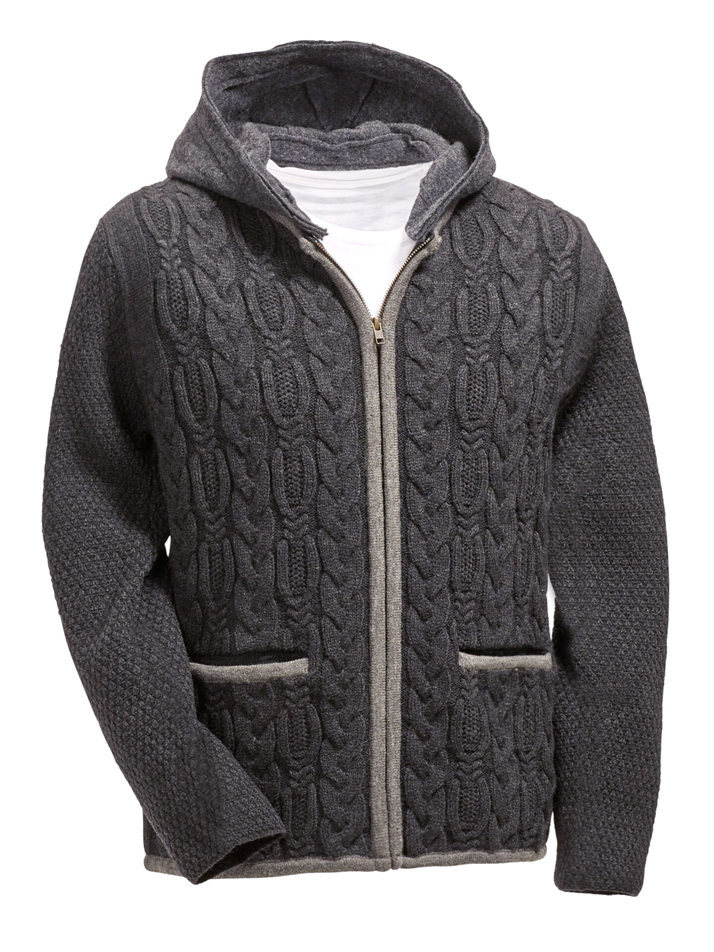 Trachtenstrickjacke Herren Kapuze (abnehmbar) Trachtenjanker Anthrazit Trachtenstrickjacke Herren Kapuze (abnehmbar) Trachtenjanker Anthrazit