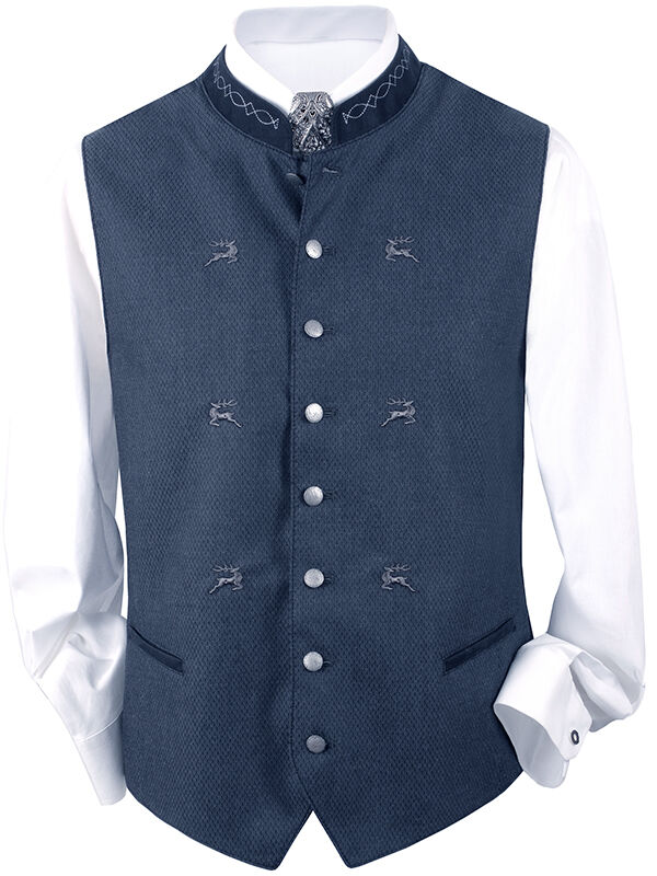 Trachtenweste Herrenweste Gilet Marine Blau Hirsch-Stickerei Trachtenweste Herrenweste Gilet Marine Blau Hirsch-Stickerei