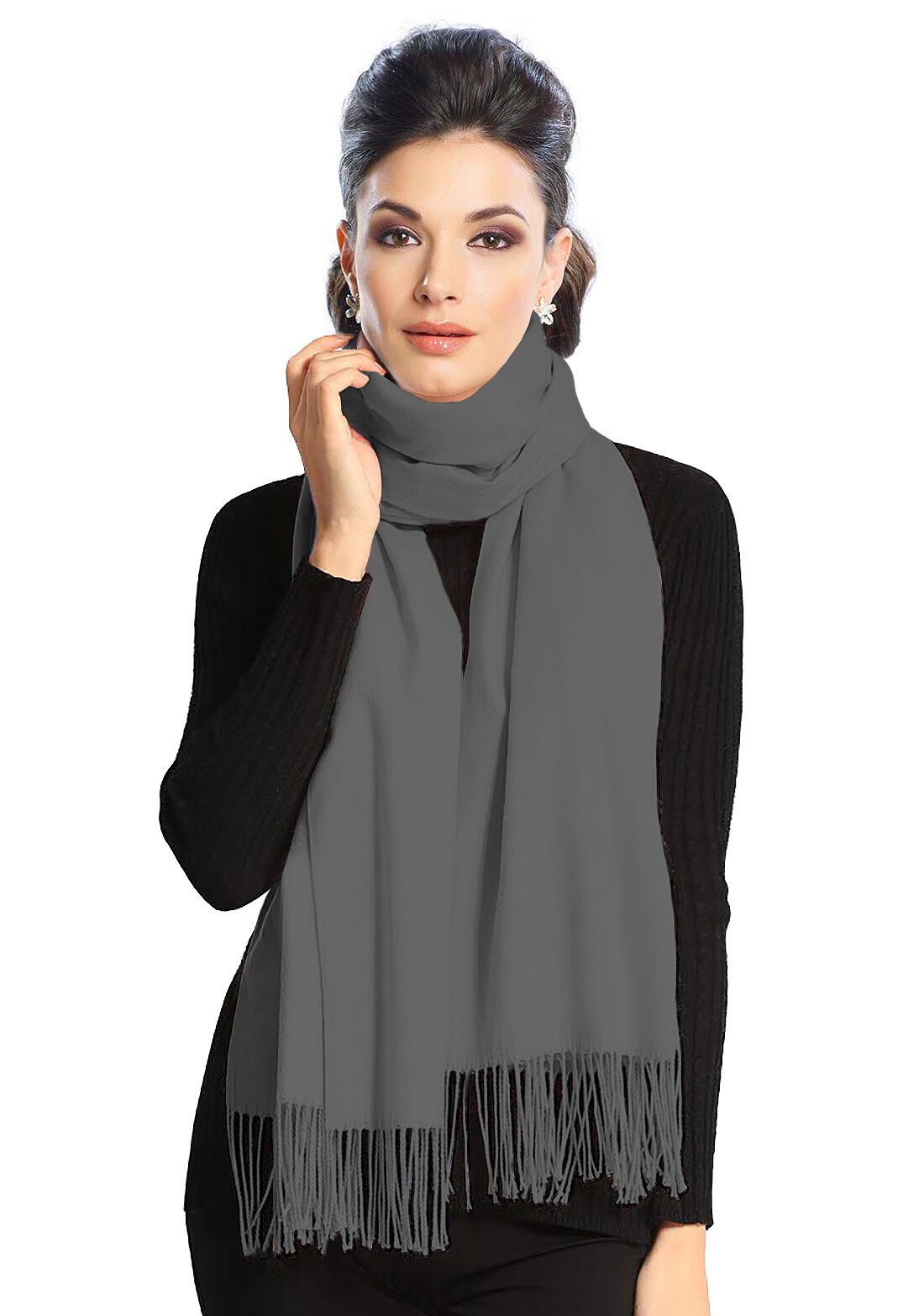 Pashmina Stola Kaschmir Umhang Cashmere Schal Damen Grau Mittelgrau