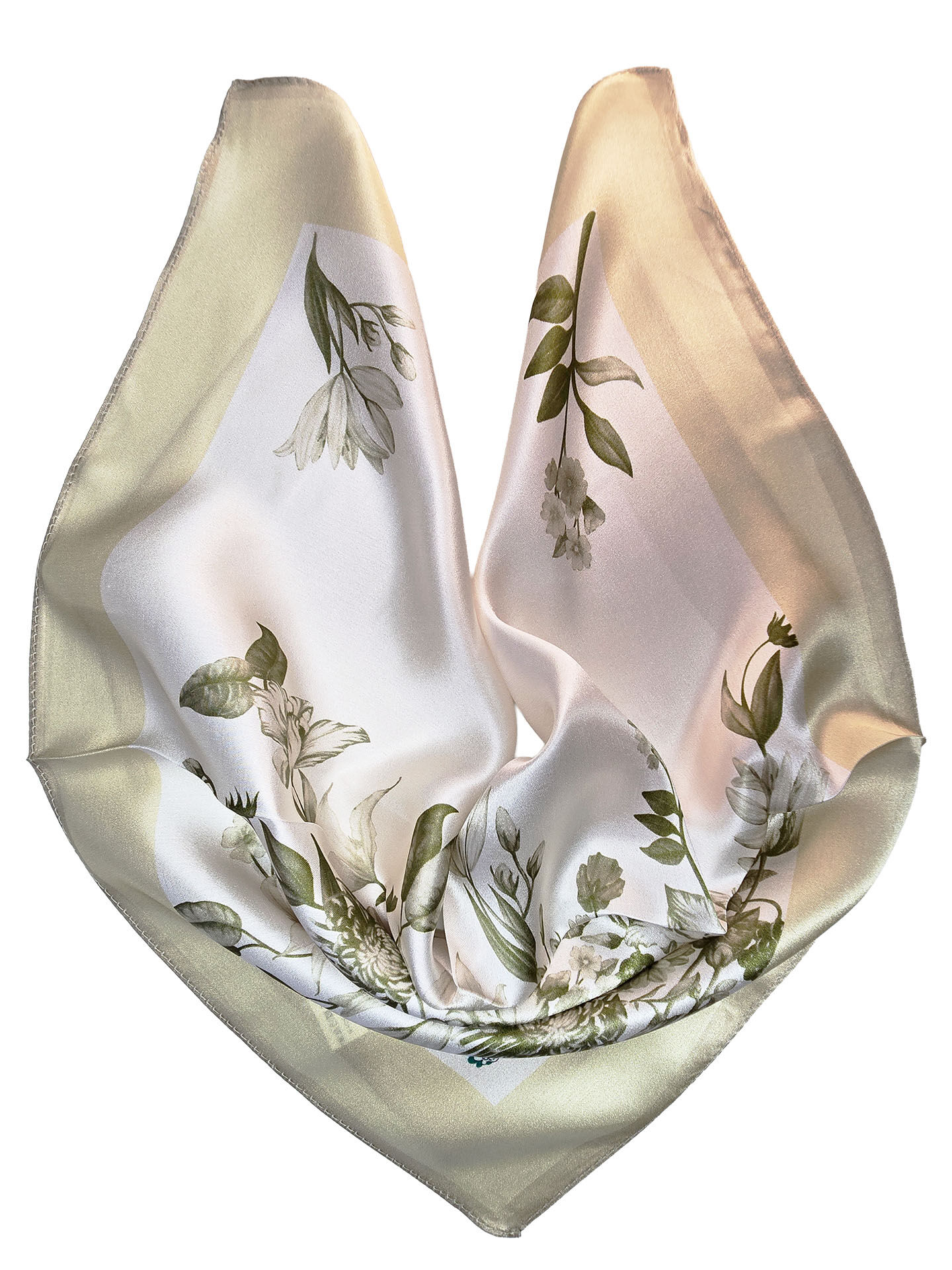 Seidenhalstuch Flowermix Damen Nickituch 100% Seide Beige Grün