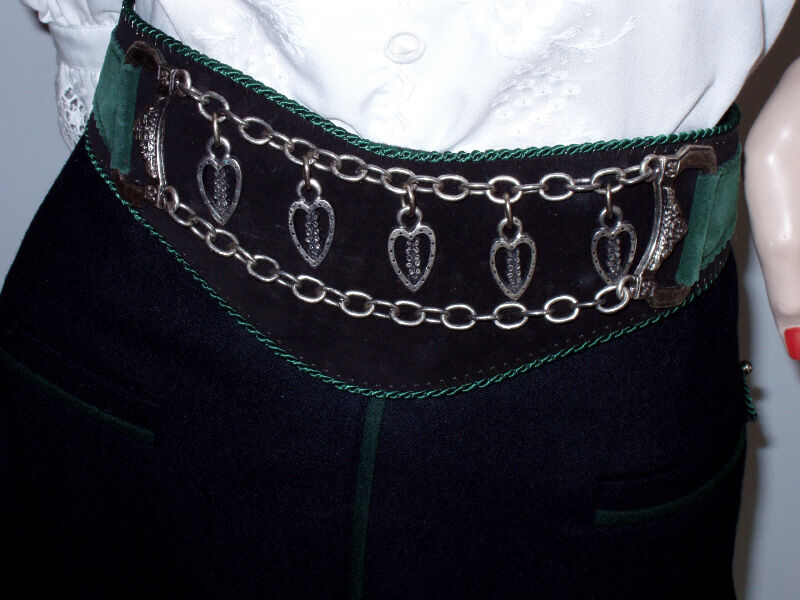 Trachtengürtel Leder mit Charivari Schwarz-Grün  (P) Trachtengürtel Leder mit Charivari Schwarz-Grün  (P)