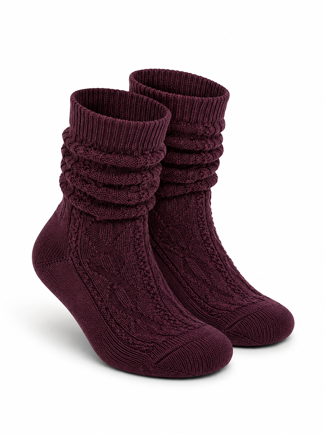 Herren Trachtensocken Shopper Weinrot – Wollmix mit Zopfmuster