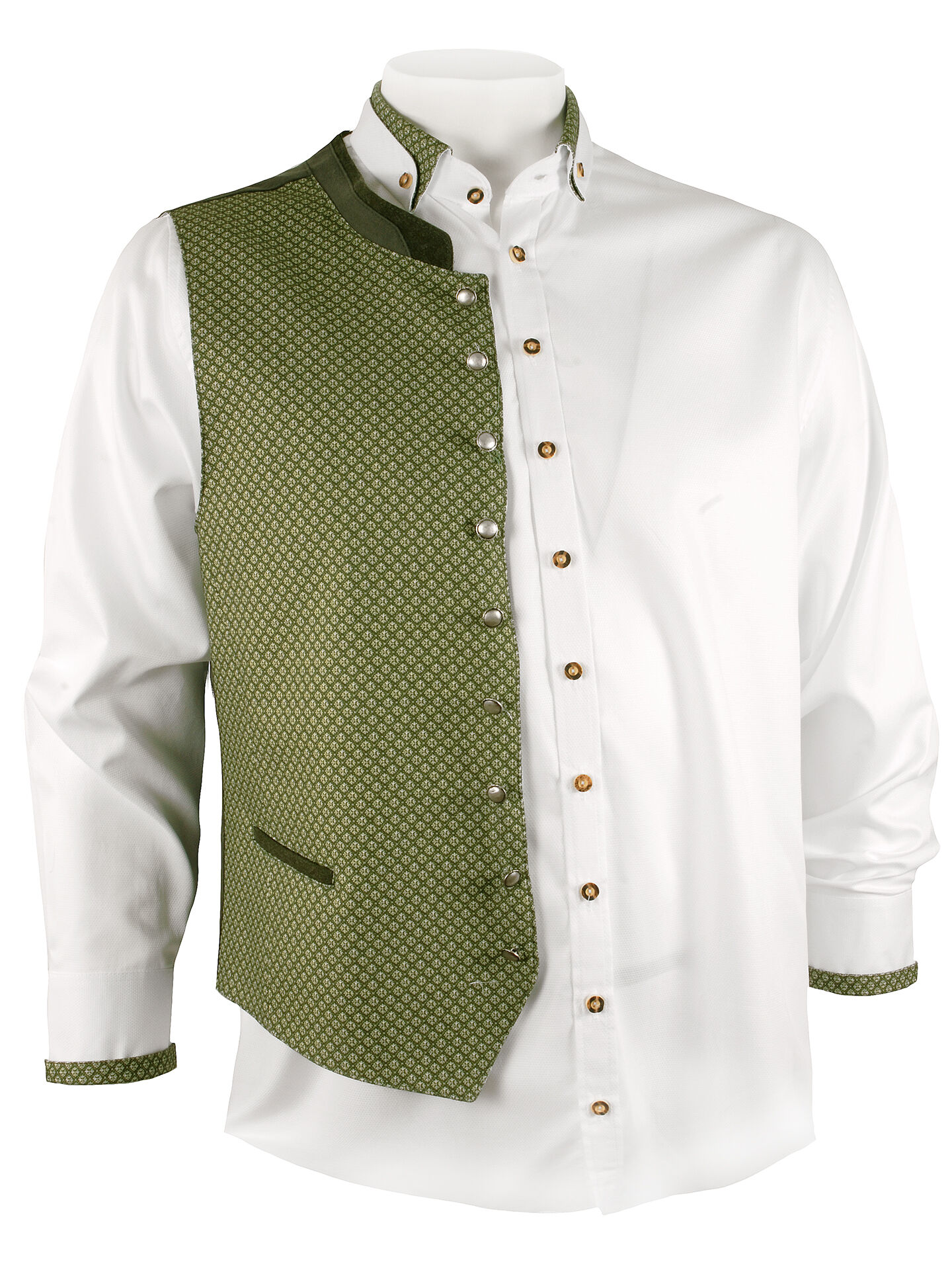 Trachtenhemd Herren Weiß/Grün Regular 