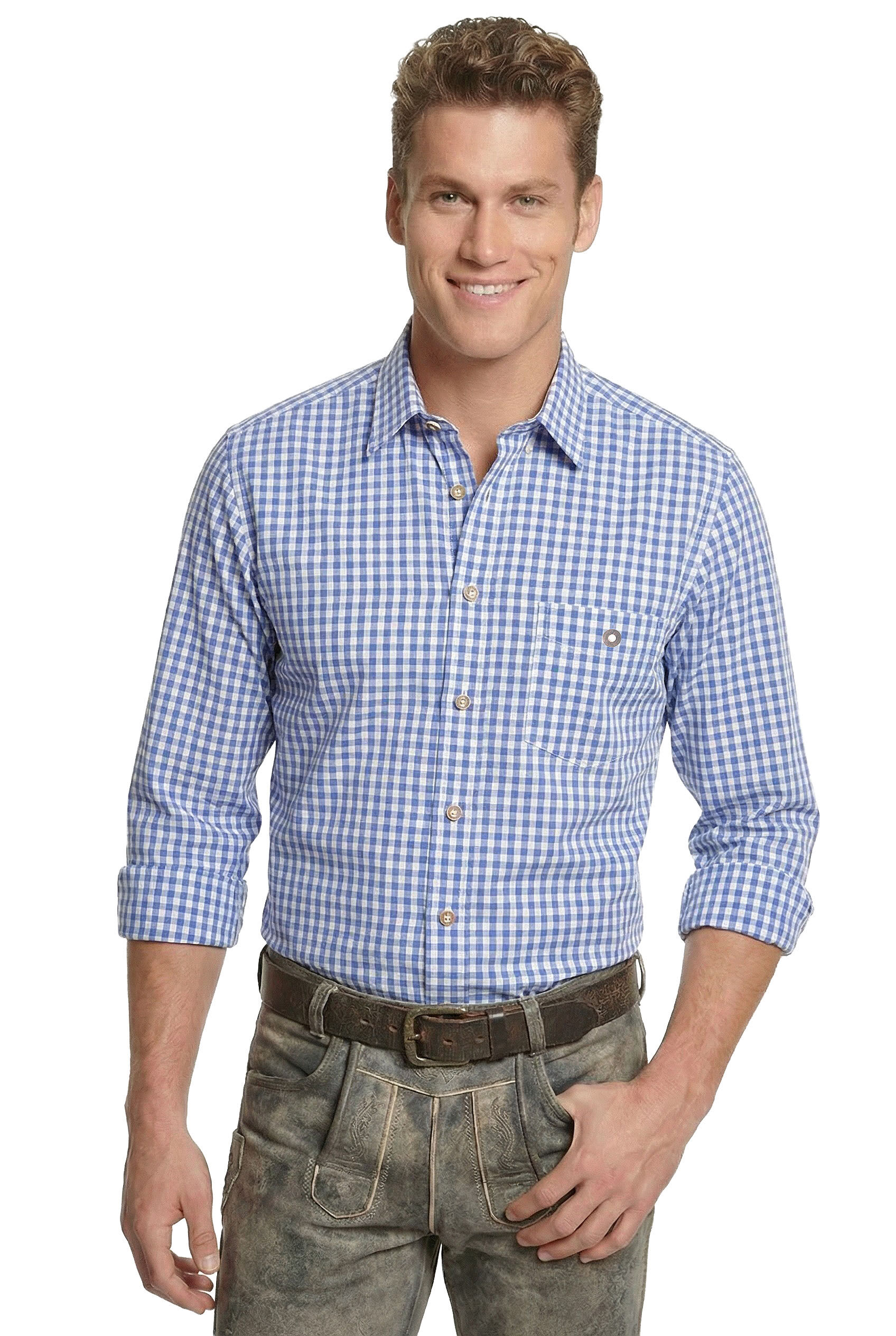 PREMIUM Trachtenhemd kariert Blau "easy care bügelfrei"