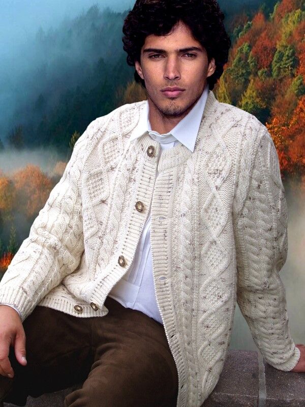 PREMIUM Trachtenstrickjacke Herren 100% Schurwolle Trachtenjanker Natur PREMIUM Trachtenstrickjacke Herren 100% Schurwolle Trachtenjanker Natur