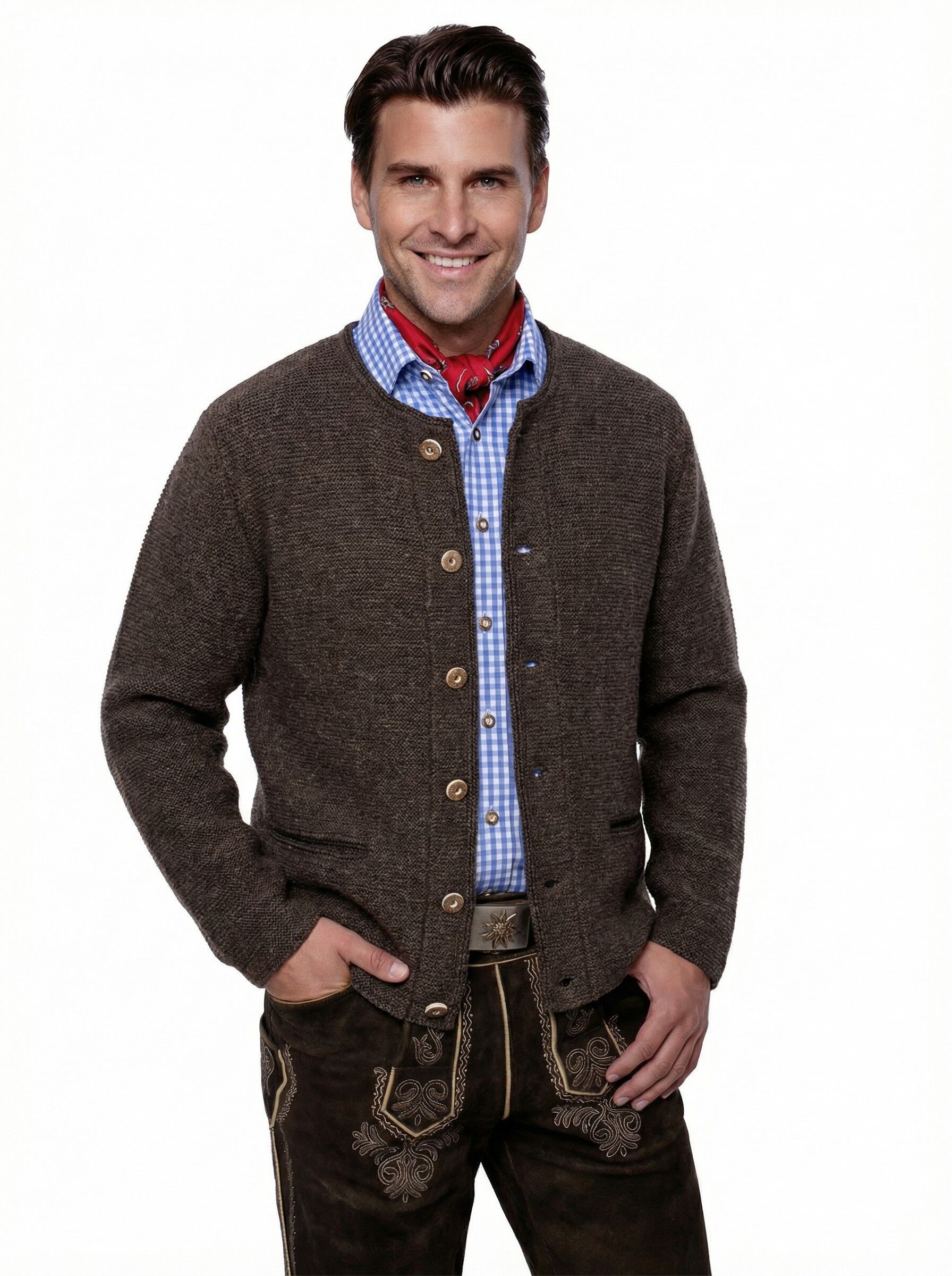 Trachtenstrickjacke Herren Links-Links  Trachtenjanker Braun