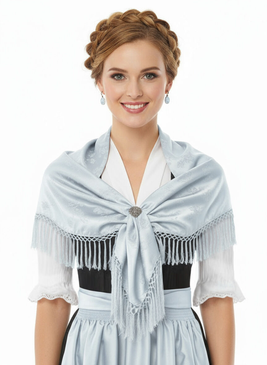 Trachtentuch Dirndltuch Seidentuch 100% Seide Eisblau