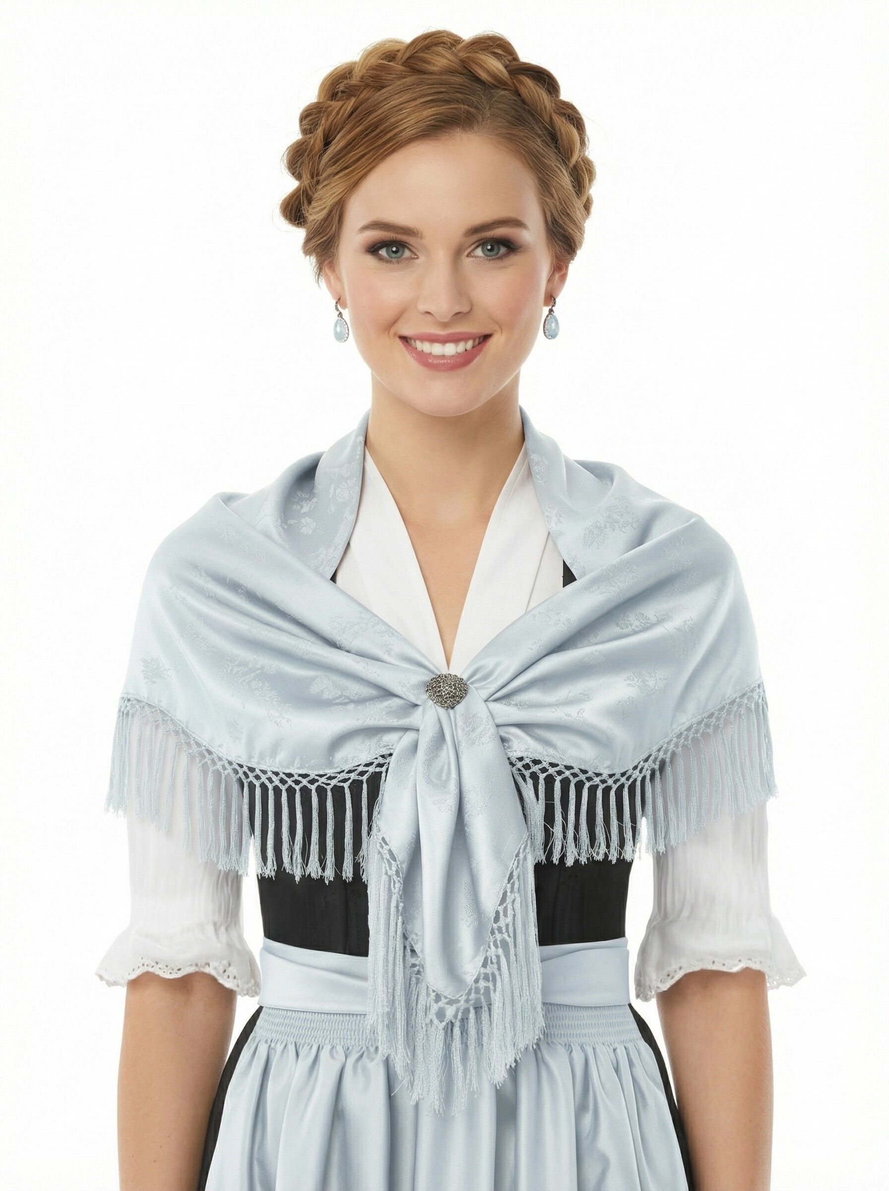 Trachtentuch Dirndltuch Seidentuch 100% Seide Eisblau