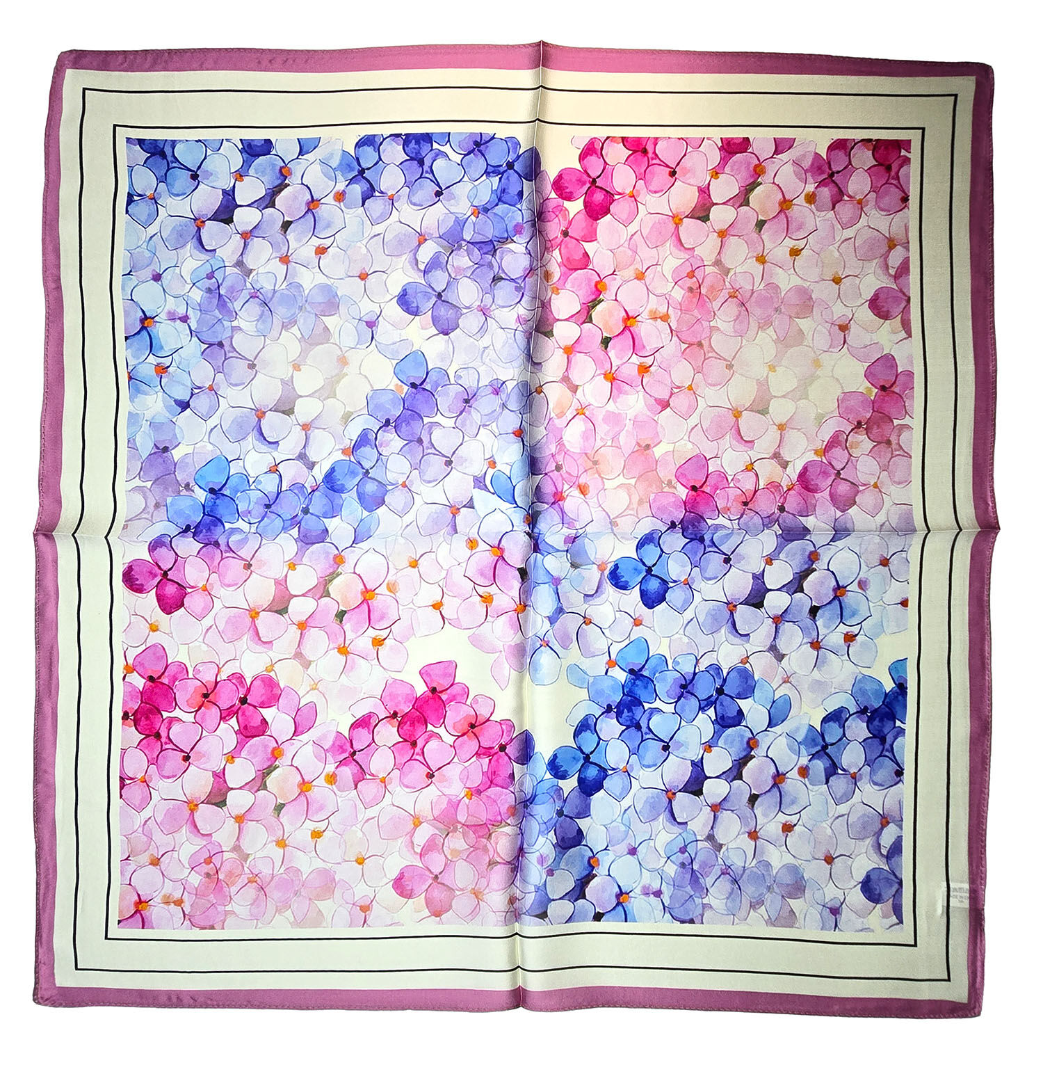 Seidenhalstuch Hortensia Damen Nickituch 100% Seide Pink-Blau