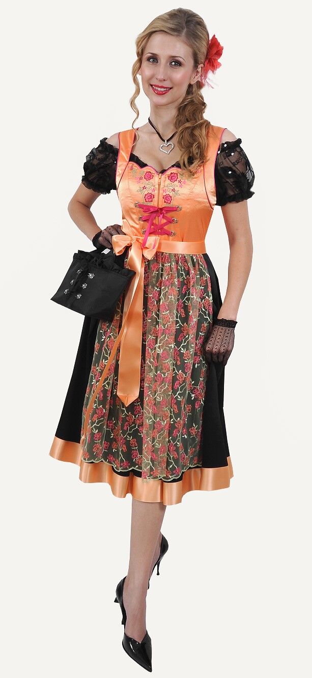 PREMIUM Designer-Dirndl Seidendirndl - festliches Midi-Dirndl Orange-Schwarz PREMIUM Designer-Dirndl Seidendirndl - festliches Midi-Dirndl Orange-Schwarz