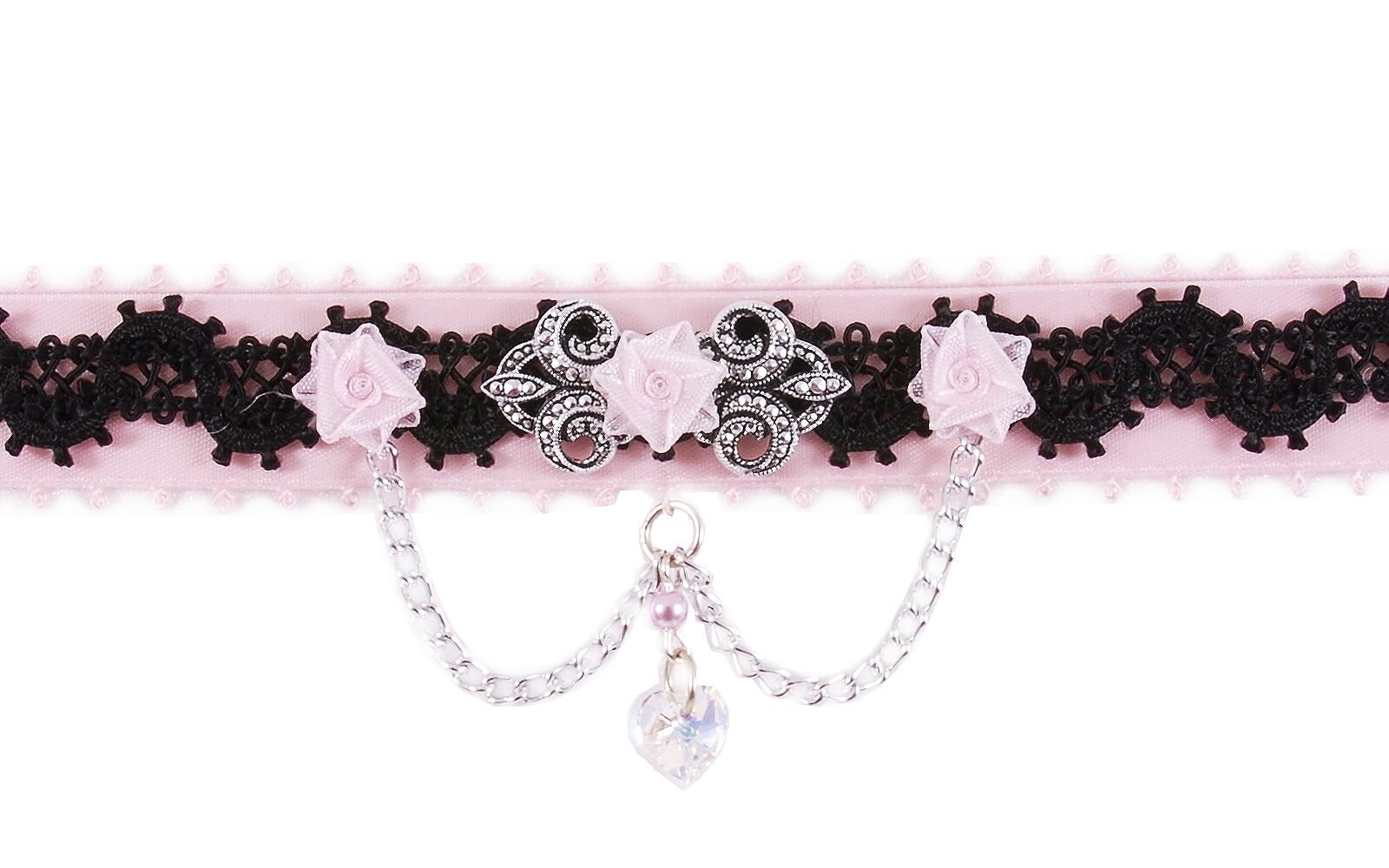 Kropfband Satin + Spitze + Satin-Blüten Kropfband Satin + Spitze + Satin-Blüten