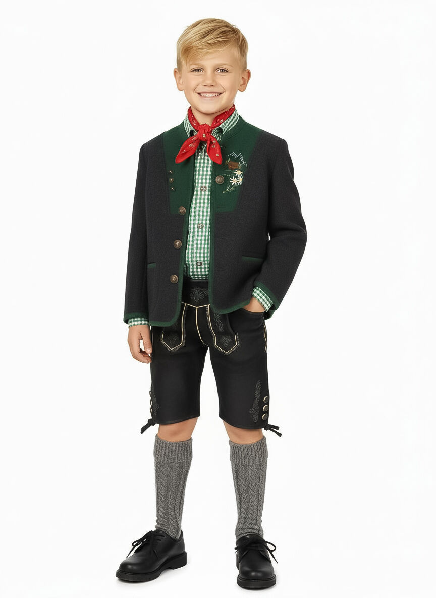 Trachtenjacke Jungen/Buben 100% Merinowolle Anthrazit Stickerei