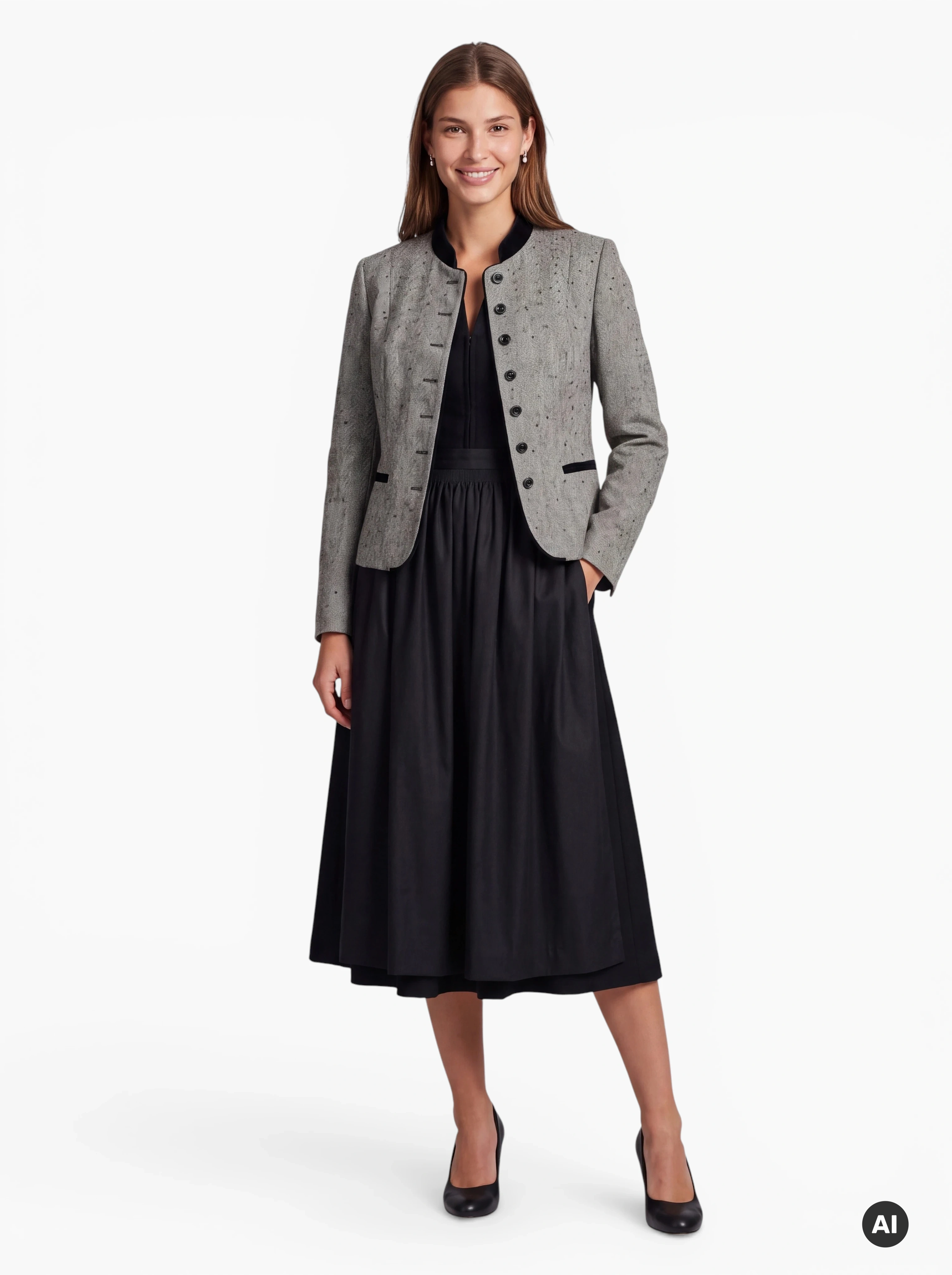 Damen Trachtenblazer Tessa Beige/Braun mit Fischgratmuster