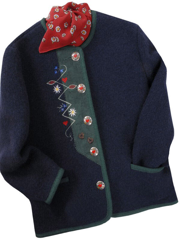 Trachtenjacke Mädchen Madl 100% Merinowolle Blau Marine