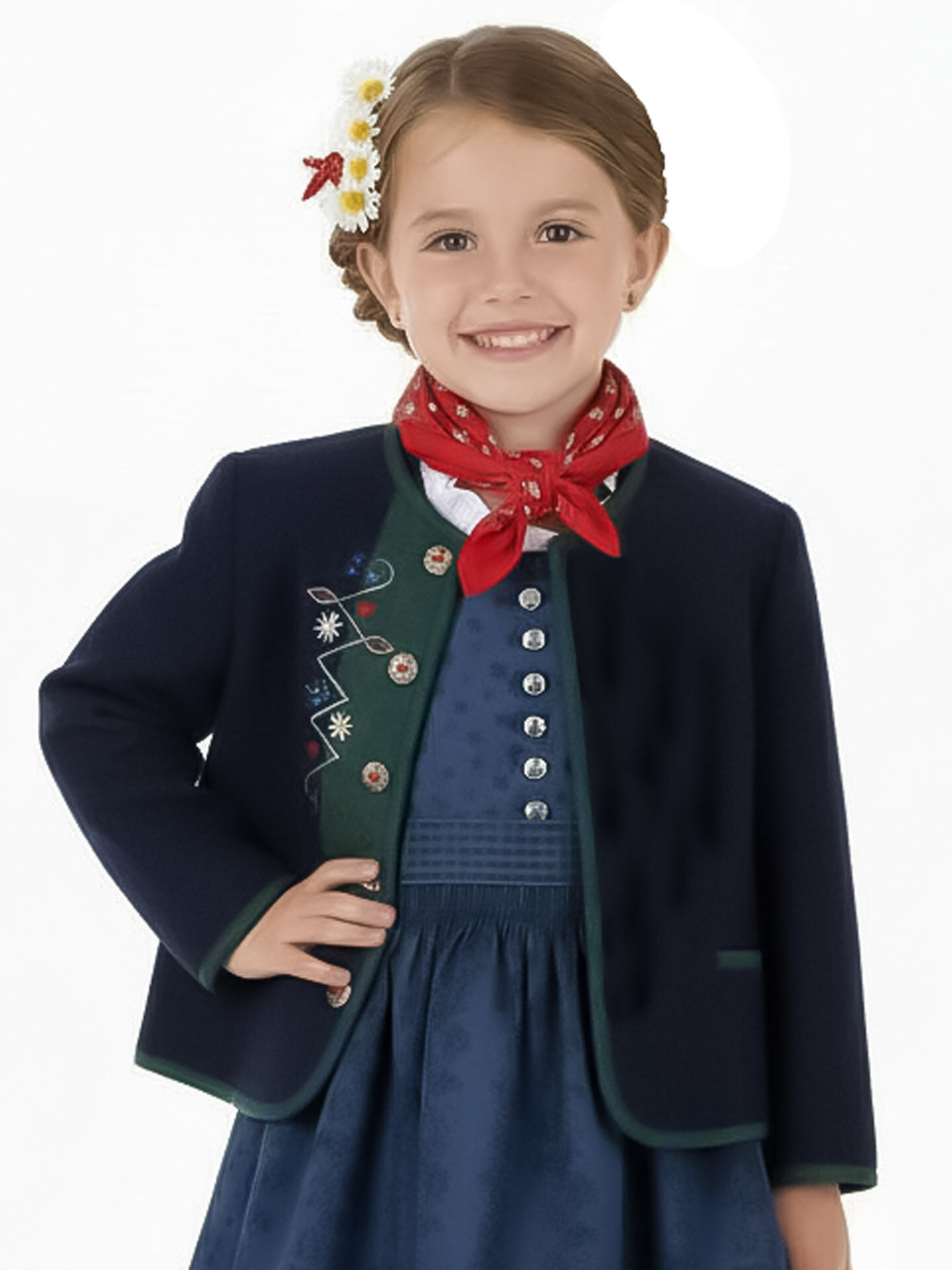 Trachtenjacke Mädchen Madl 100% Merinowolle Blau Marine