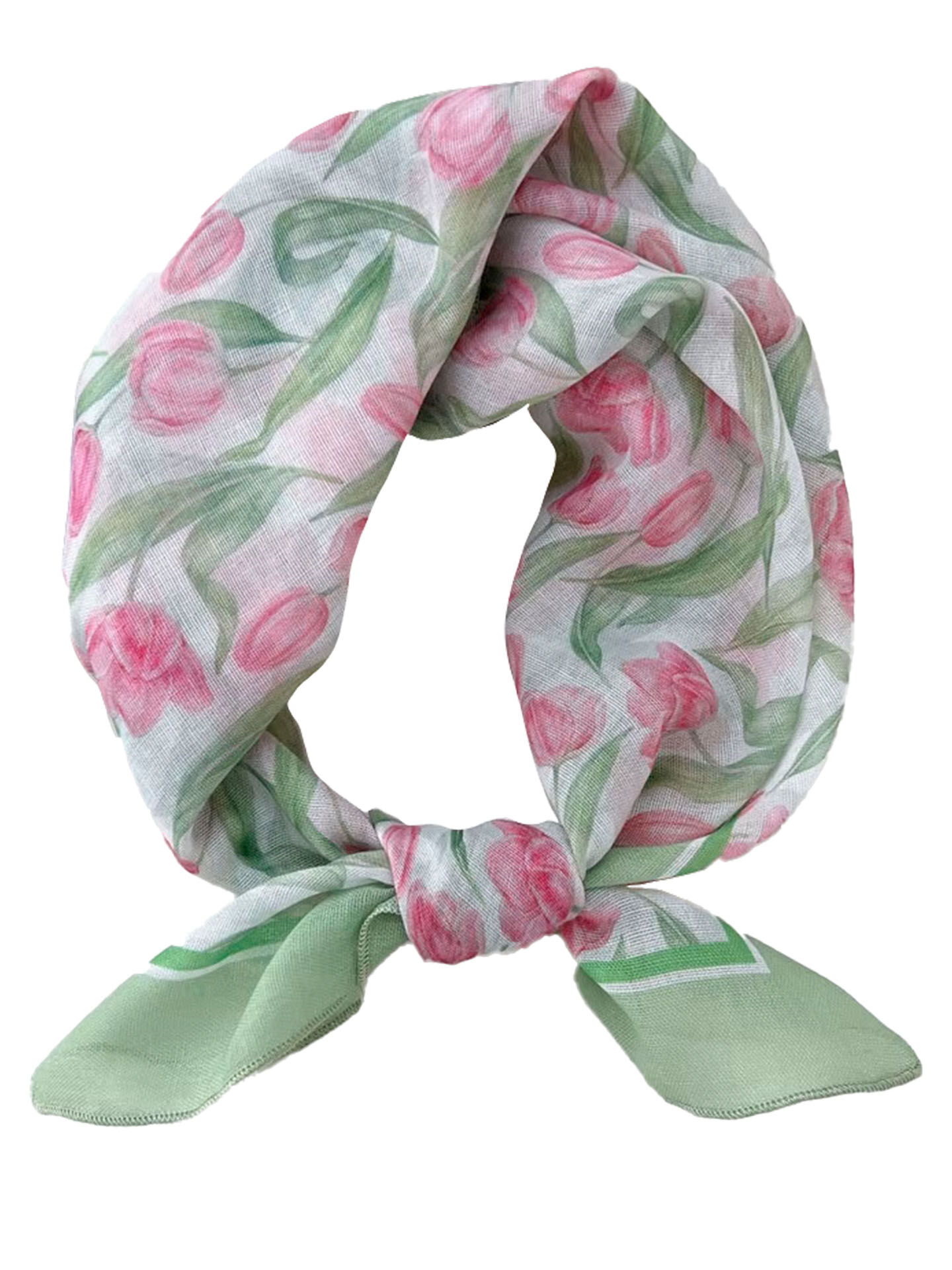 Trachtenhalstuch Nickituch Tulpen-Dessin Rosa + Grün