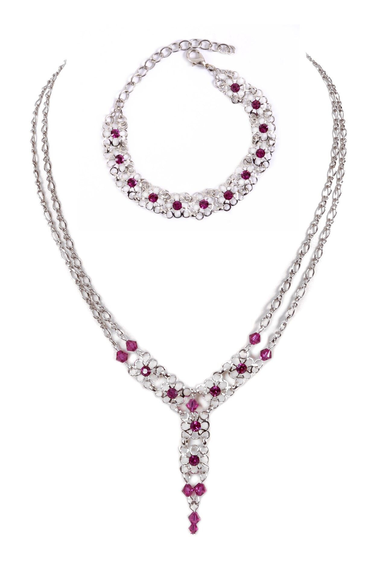 Premium Trachtencollier + Armband - versilbert + Swarovski-Kristall Premium Trachtencollier + Armband - versilbert + Swarovski-Kristall