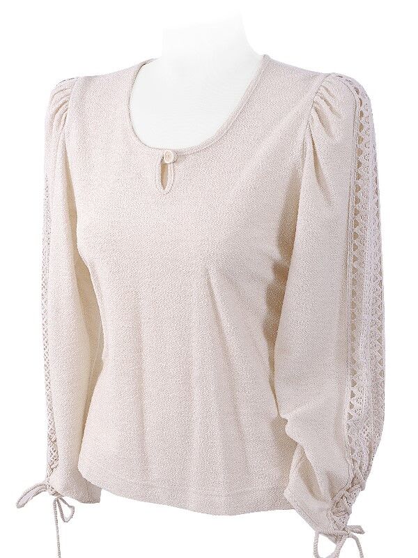 Trachtenshirt Damen T-Shirt Bouclé + Spitzen-Ärmel Beige Trachtenshirt Damen T-Shirt Bouclé + Spitzen-Ärmel Beige