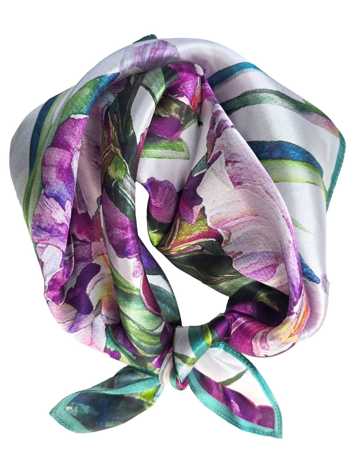 Seidenhalstuch Irisgarten Damen Nickituch 100% Seide Violett-Grün