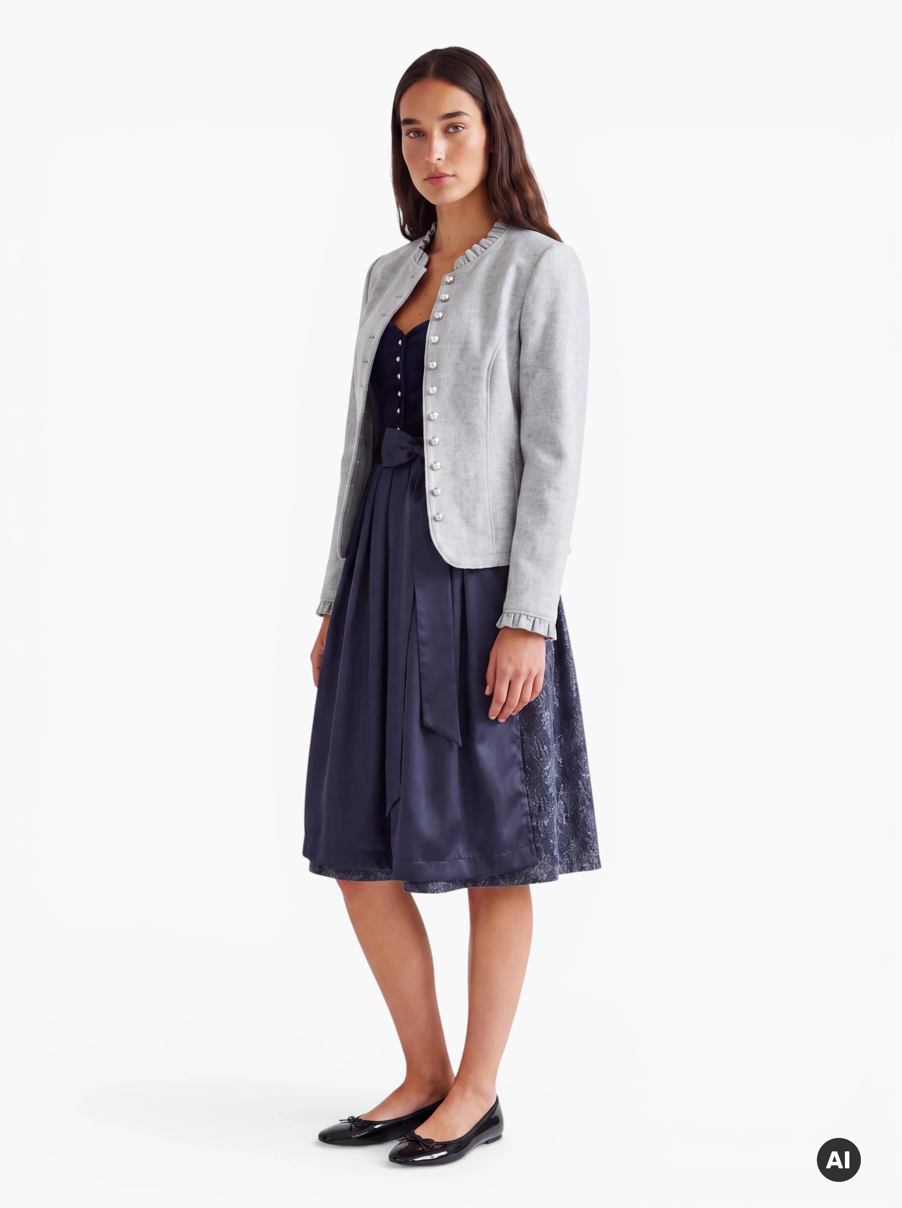Dirndl-Jacke Lotte hellgrau mit Rüschen – Stretch