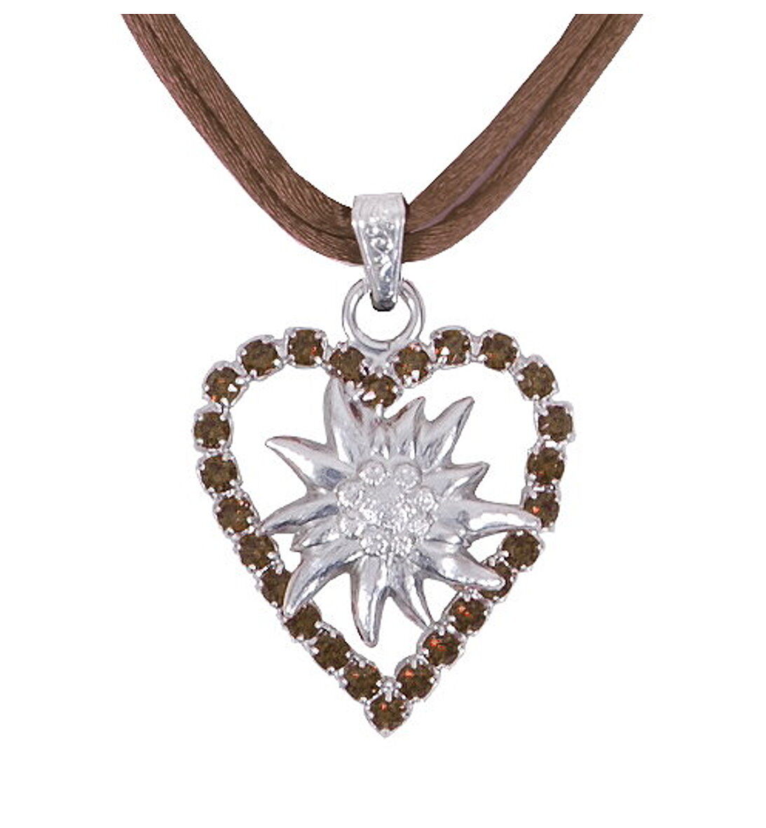 Trachtenherz Edelweißkette Swarovski Elements Braun Trachtenherz Edelweißkette Swarovski Elements Braun