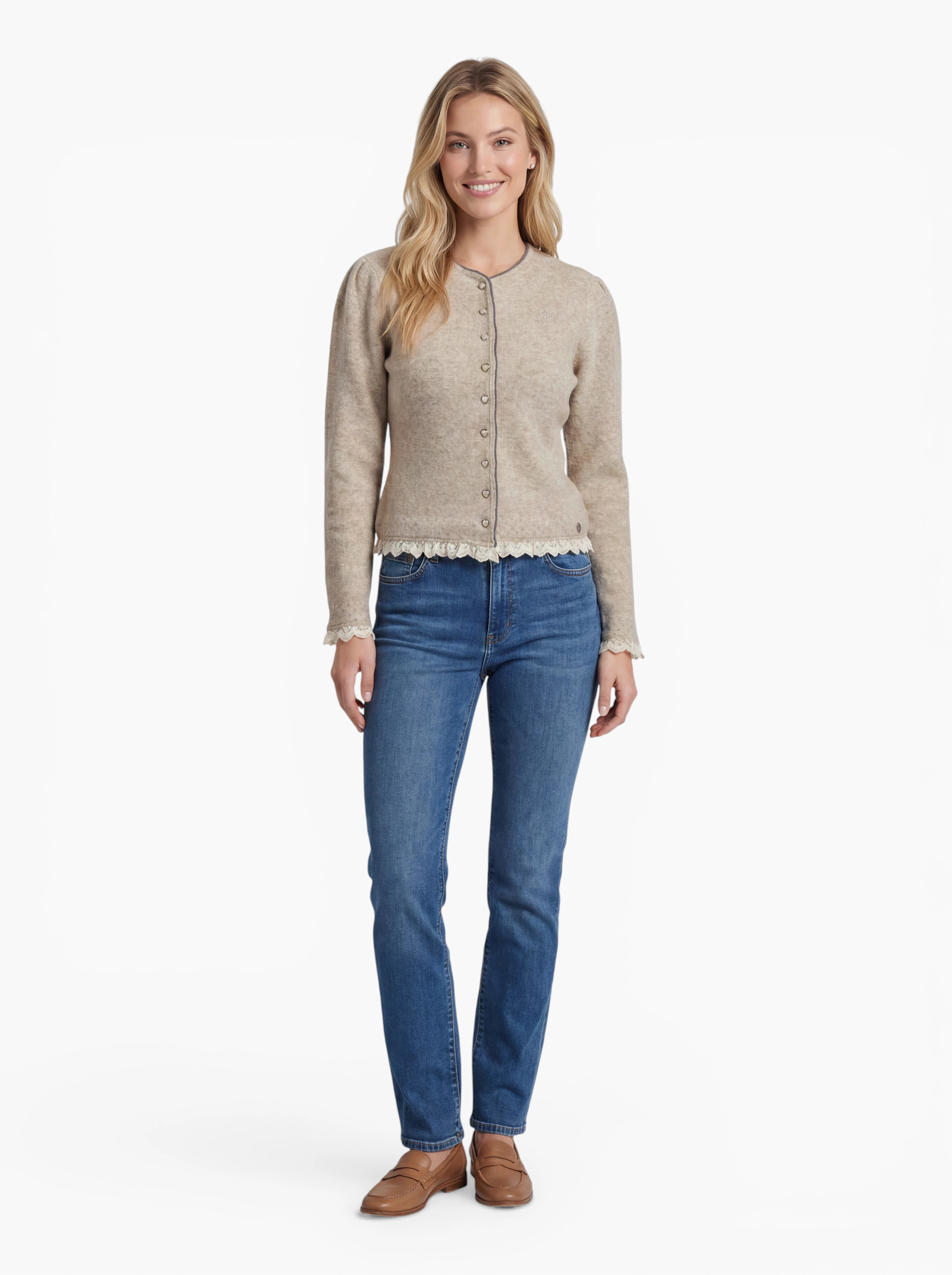 Dirndl-Strickjacke Edda – Elegante Damen Trachtenjacke mit Herzknöpfen