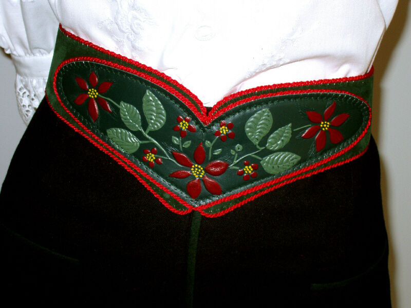 Trachtengürtel Leder Blumen handbemalt Grün-Rot  (L)  Trachtengürtel Leder Blumen handbemalt Grün-Rot  (L)