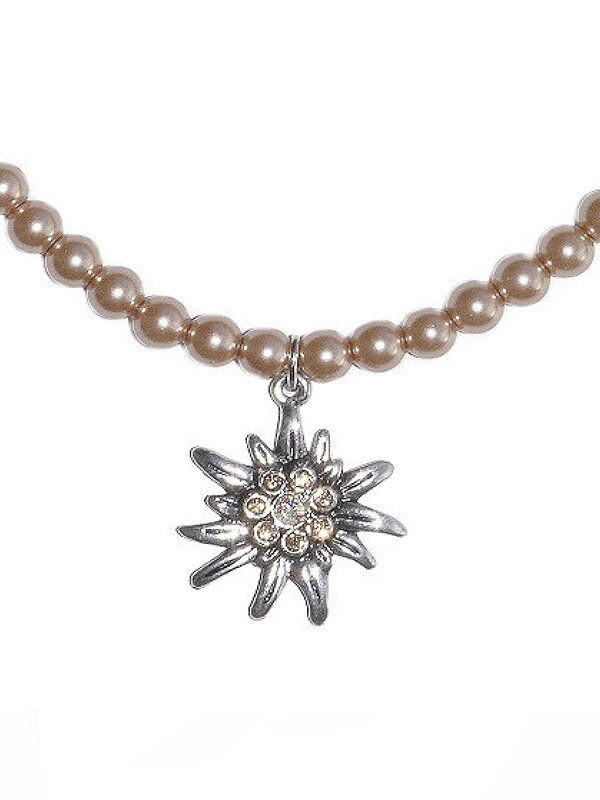 Trachtenkette Edelweißkette an Perlenkette Trachtenkette Edelweißkette an Perlenkette