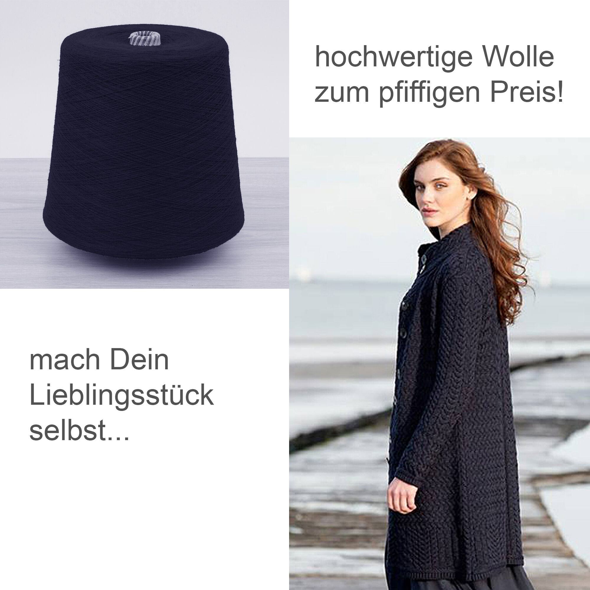 WOLLE zum STRICKEN MERINO-SCHURWOLLE 1 KG Konen/1000 Gramm Blau Marine WOLLE zum STRICKEN MERINO-SCHURWOLLE 1 KG Konen/1000 Gramm Blau Marine