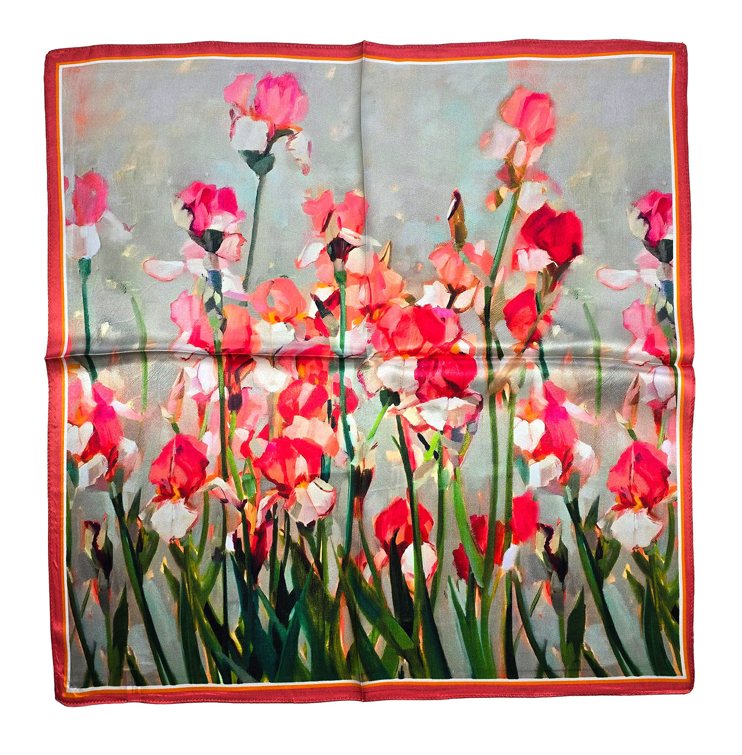 Seidenhalstuch Irisblume Damen Nickituch 100% Seide Rot-Grün