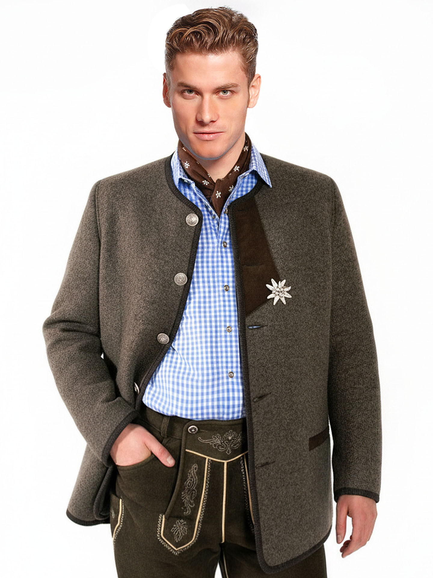 PREMIUM Trachtenjanker Walkjacke Herren Walkjanker Braun 100% Schurwolle