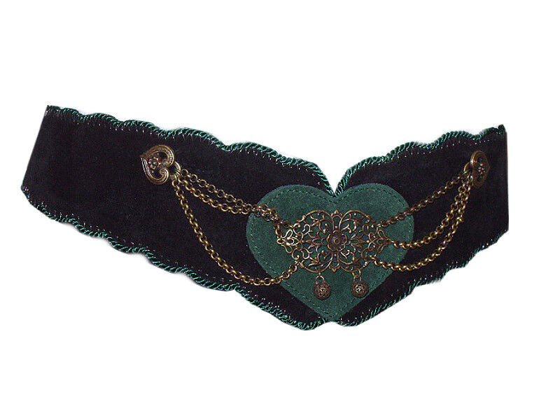 Trachtengürtel Leder Herzel Schwarz-Grün  (G)  Trachtengürtel Leder Herzel Schwarz-Grün  (G)