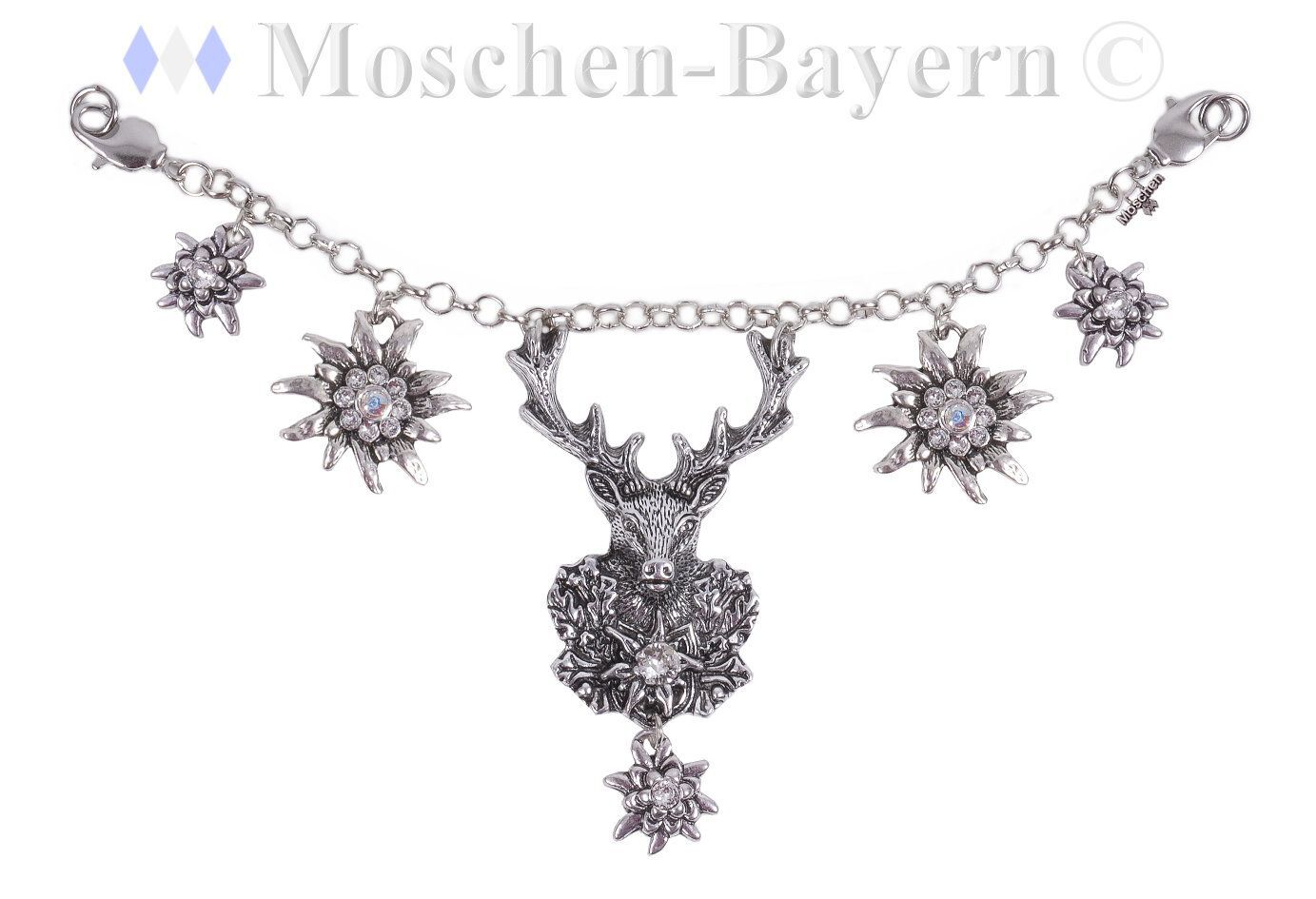 AHEJIOO Trachtenschmuck Damen - Dirndl Halskette Mit Herz, Hirsch & Edelweiß 150cm