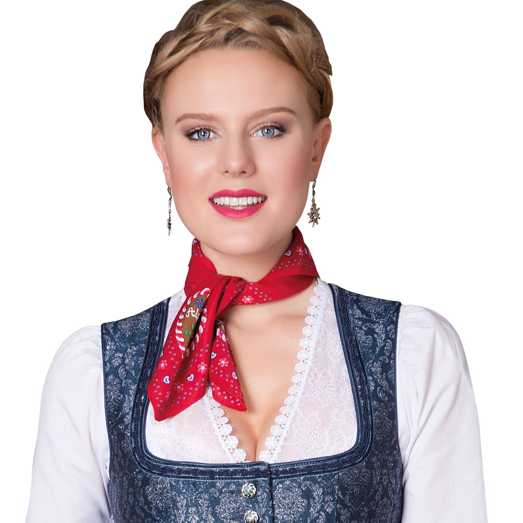 Trachtentuch 135x135cm Mit Fransen - Ethno Schal Als Poncho Tragbar Inkl. Seidentuch